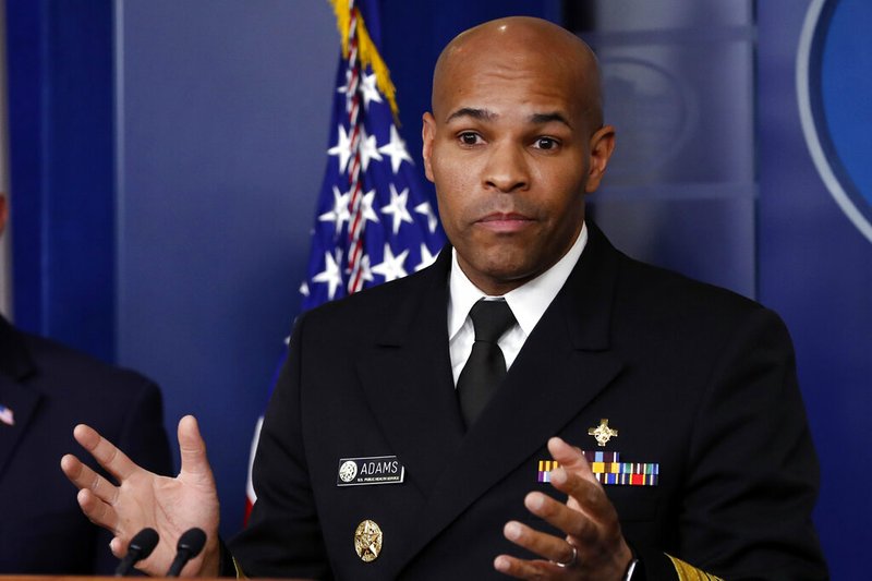 U.S. Surgeon General Jerome Adams speaks about the coronavirus in the James Brady Press Briefing Room of the White House, Friday, April 3, 2020, in Washington.
