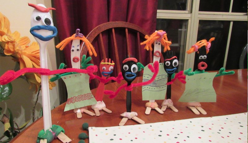 The movie Toy Story 4 inspires these Forky and Knifey friends, a Kidsburgh.com project with plenty of parts kids can spend time assembling. (Special to the Democrat-Gazette/Kimberly Dishongh)