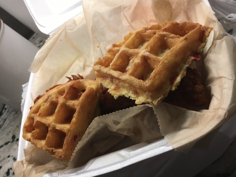 Flyway's Nashville Hot Chicken sliders, with a waffle bun, were the right texture, they were tender and delicious, and the heat sneaks up on you.

(Arkansas Democrat-Gazette/Philip Martin)