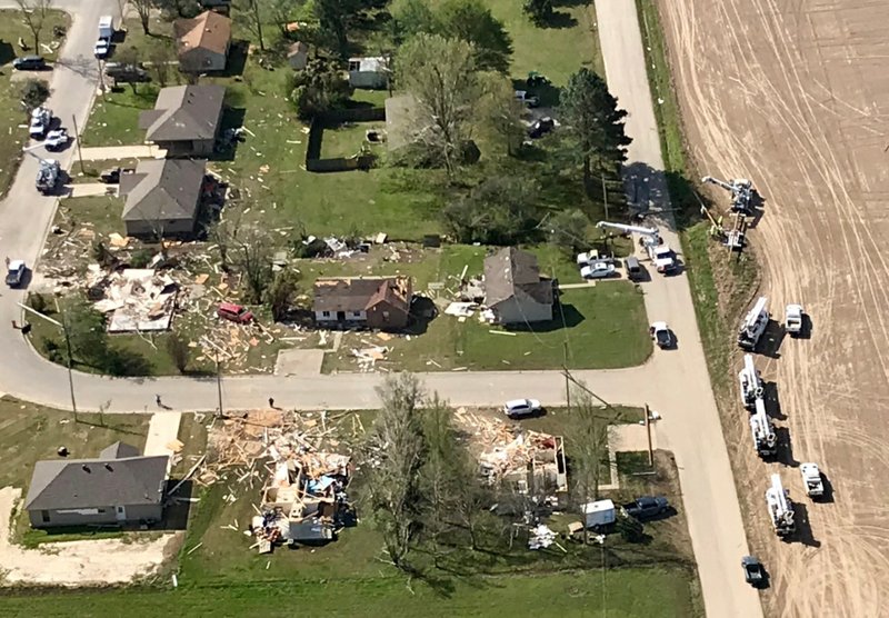 Storm damage in Harrisburg is seen in this aerial photo taken on Thursday morning.