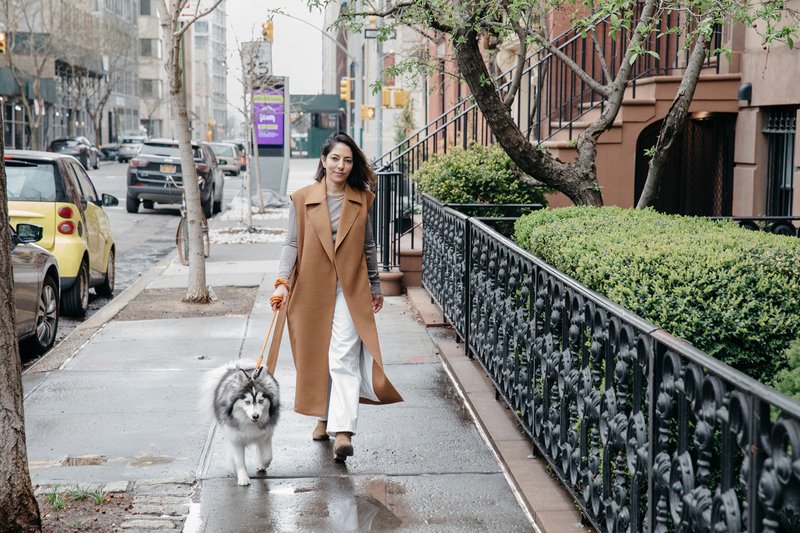 Fashion will survive; many designers might not 
Fashion designer Nellie Partow walks her dog, Mika, in the West Village neighborhood of New York City. (Celeste Sloman/For The Washington Post) 
