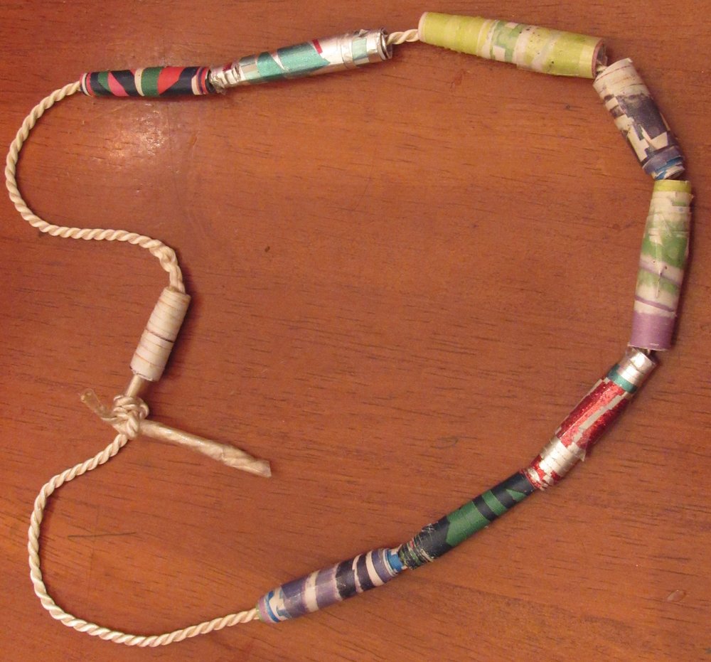 Beads made of scrap paper become a necklace. (Special to the Democrat-Gazette/Kimberly Dishongh)