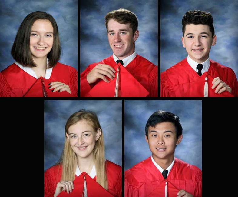 Pictured are (top row, L-R), Gabrielle Bulliard, Adam Pieratt, and  Parker Williams; and (bottom row) Abigail Young, and Kevin Zhao. 