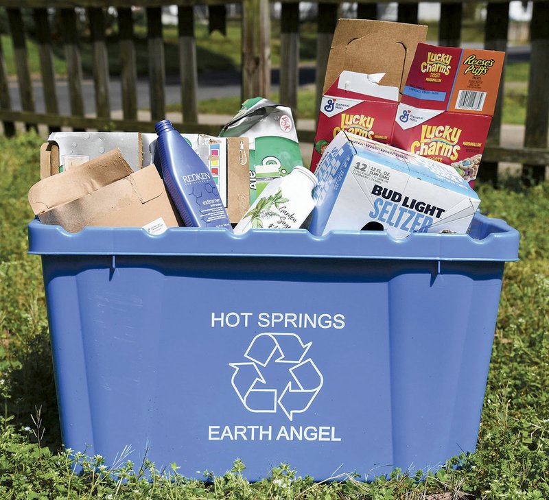 A Hot Springs Earth Angle recycling bin is shown on Wednesday, March 25, 2020. - Photo by Grace Brown of The Sentinel-Record.