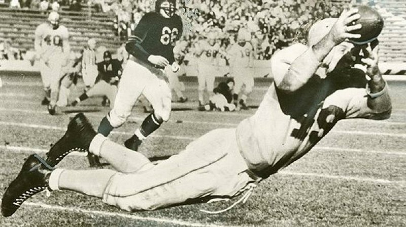 Former Arkansas Razorback Jim Benton ranked among the top five receivers in the NFL in six of his nine professional seasons, and he was a consensus All-NFL choice in 1945 and 1946.
(Photo courtesy University of Arkansas Razorback Athletics)