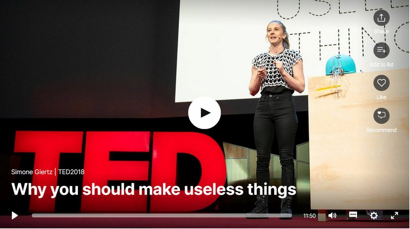 In "Why You Should Make Useless Things," Simone Giertz encourages people to embrace the silly in order to unlock creativity. (Courtesy Image)