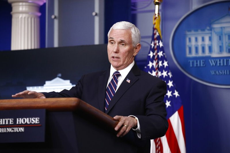 Vice President Mike Pence speaks during a coronavirus task force briefing at the White House, Sunday, April 19, 2020, in Washington.