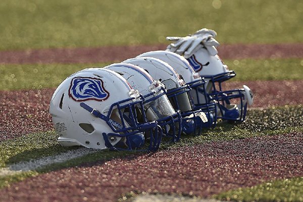 A row of Arkadelphia football helmets are shown prior to a game against Benton on Friday, Sept. 6, 2019, in Benton. 