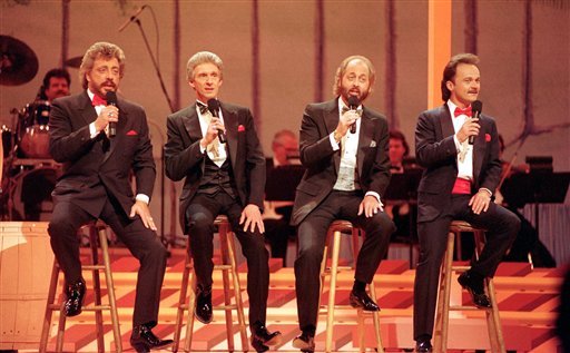 The Statler Brothers perform in Nashville, Tenn., in this May 7, 1992, file photo. From left are Harold Reid, Phil Balsley, Don Reid and Jimmy Fortune.