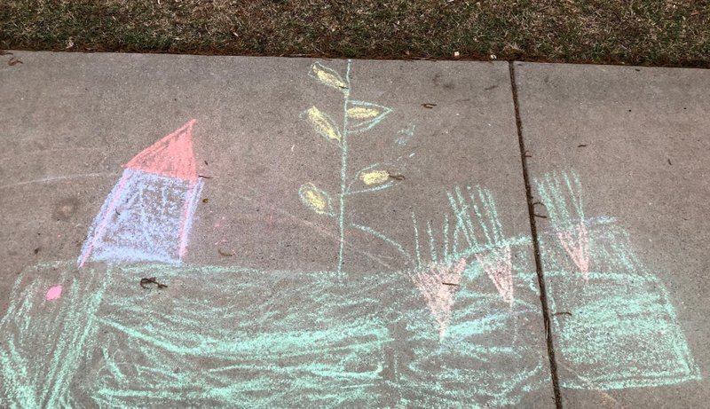 Social distancing sidewalk chalk in Little Rock, March 29, 2020. (Arkansas Democrat-Gazette/Celia Storey) story.lead_photo.caption
