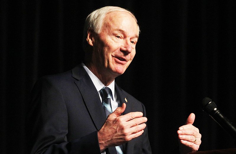 In this file photo Gov. Asa Hutchinson speaks at the Arkansas Rural Economic Development Conference Thursday at the Hot Springs Convention Center. Hutchinson shared his goals for bringing high-speed broadband internet to rural communities across the state by 2022.
(The Sentinel-Record/Richard Rasmussen)