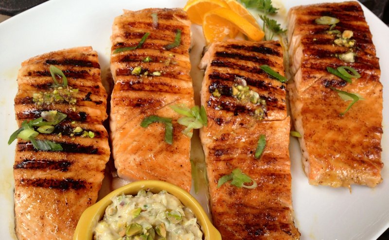 Chipotle Honey-Glazed Salmon With Pistachio Butter

(Courtesy of Gwynn Galvin)