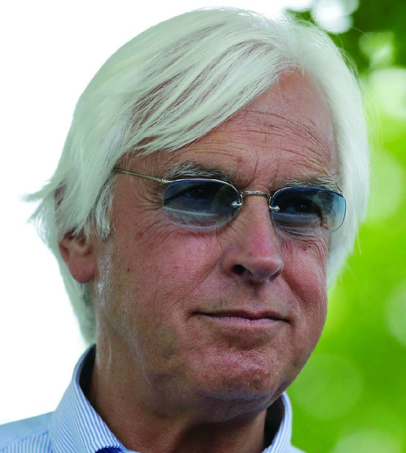 Trainer Bob Baffert, who is running Triple Crown hopeful Justify at the Belmont Stakes horse race on Saturday, speaks during a news conference after his horse arrived at the track, Wednesday, June 6, 2018, in Elmont, N.Y. The 150th running of the Belmont Stakes horse race is on Saturday. (AP Photo/Julio Cortez)