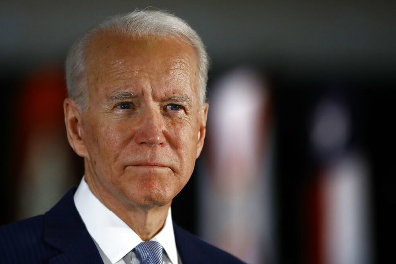 FILE - In this March 10, 2020, file photo Democratic presidential candidate former Vice President Joe Biden speaks to members of the press at the National Constitution Center in Philadelphia. (AP Photo/Matt Rourke, File)