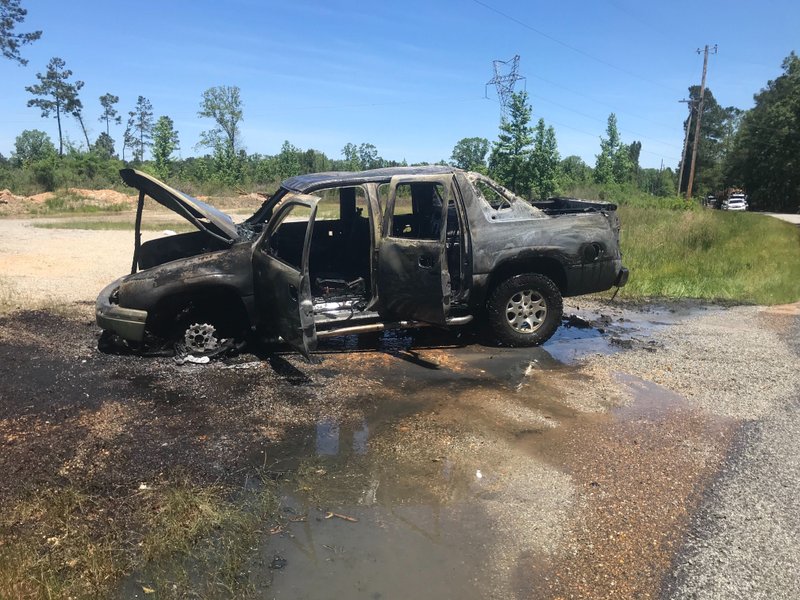A 2005 Chevy Avalanche that caught fire near the intersection of Mt. Holly and Lisbon Roads Thursday was completely destroyed.