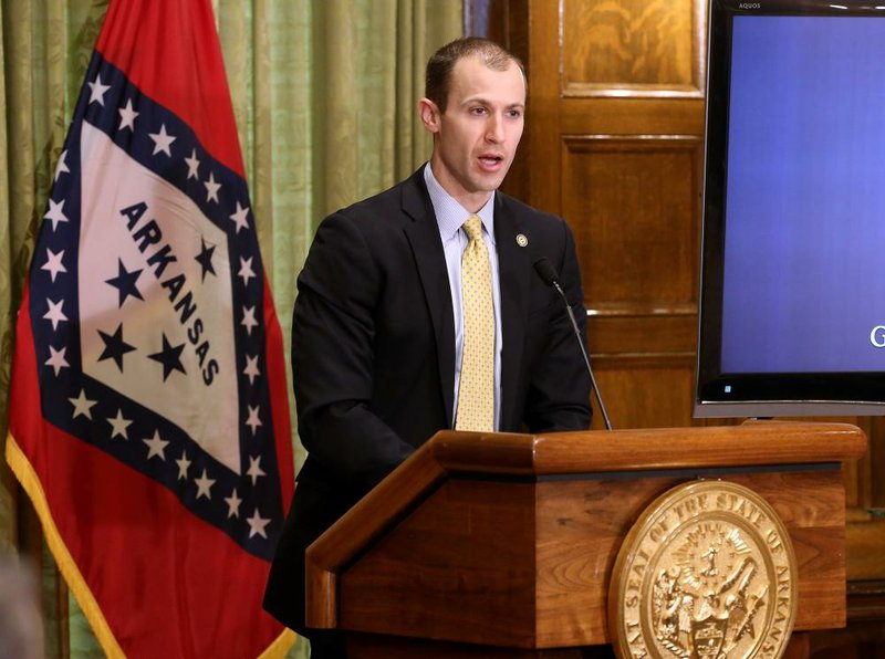 Arkansas Secretary of Commerce Mike Preston answers a question about unemployment during the daily covid-19 briefing on Friday, May 1, 2020, at the state Capitol in Little Rock. 
(Arkansas Democrat-Gazette/Thomas Metthe)