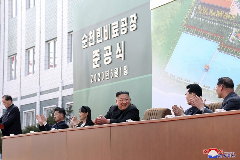 In this Friday, May 1, 2020, photo provided by the North Korean government, North Korean leader Kim Jong Un, center, claps during a ceremony at a fertilizer factory in South Pyongan, near Pyongyang, North Korea. Kim made his first public appearance in 20 days as he celebrated the completion of the fertilizer factory, state media said Saturday, May 2, 2020, ending an absence that had triggered global rumors that he may be seriously ill.
(Korean Central News Agency/Korea News Service via AP)