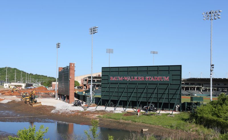 Construction continues Wednesday on the southwest side Baum-Walker Stadium in Fayetteville. - Photo by David Gottschalk of NWA Democrat-Gazette