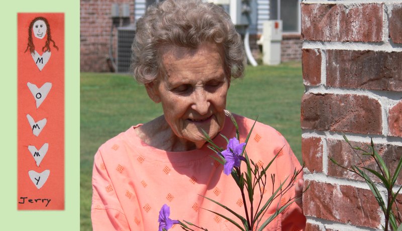 One time, Janie Florene Mullens Butler's children gave her flowers (at right) that took over her flower bed. That present was not as good as the bookmarker (left) son Jerry gave her in the first grade. (Special to the Democrat-Gazette/Jerry Butler)