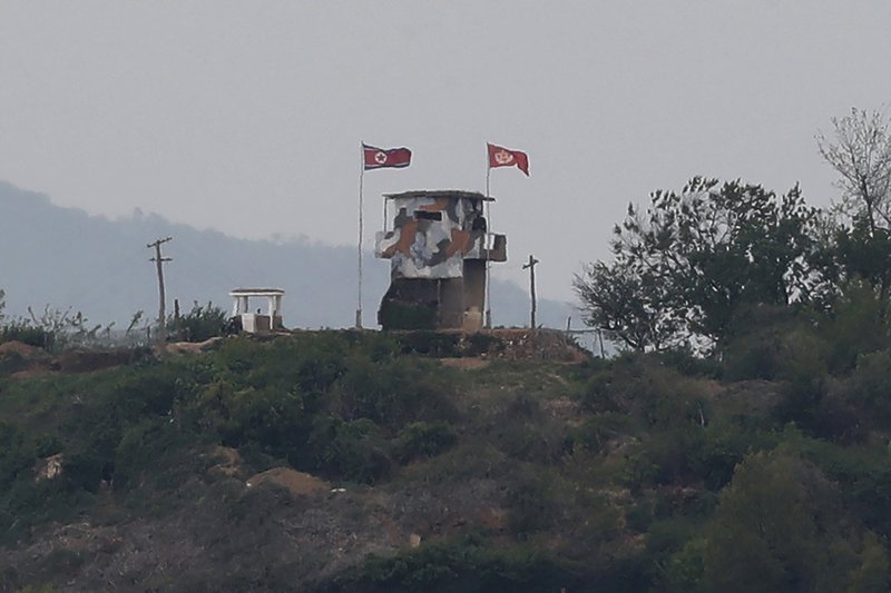 Soldiers enter a guard post Sunday in Paju, South Korea, near the border with North Korea. (AP/Ahn Young-joon) 