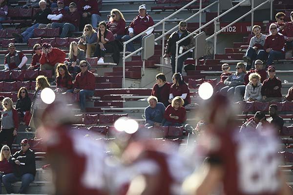 Fans watch during a football game between Arkansas and Western Kentucky on Saturday, Nov. 9, 2019, in Fayetteville. 