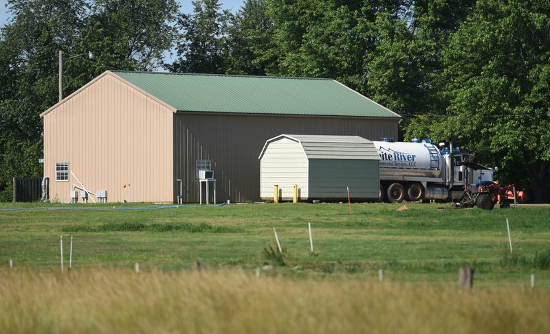 FILE -- The Bethel Heights Lincoln Street Waste Water Treatment Plant is visible Thursday, June 13, 2019, from the Lawrence Bowen property in Bethel Heights. (NWA Democrat-Gazette/DAVID GOTTSCHALK)