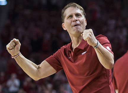Arkansas head coach Eric Musselman reacts in the second half of a Dec. 14, 2019, game against Tulsa at Bud Walton Arena in Fayetteville. - Photo by Ben Goff of NWA Democrat-Gazette