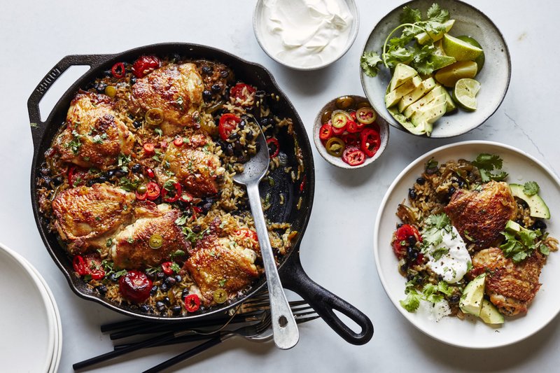 One-Pot Chicken Thighs With Black Beans, Rice and Chiles
(The New York Times/Con Poulos)