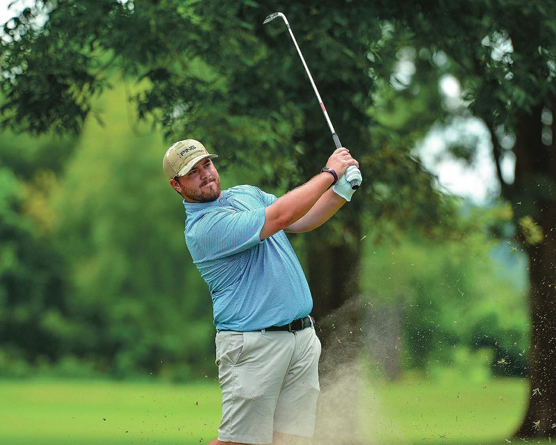 Tyler Reynolds of Rogers tees off during the 2019 Maumelle Classic Golf tournament at Maumelle Country Club in Maumelle. (Courtesy Photo/Jimmy Jones)