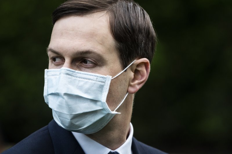 Jared Kushner, wearing a face mask, listens as President Trump delivers remarks during a press briefing on testing with administration officials in the Rose Garden at the White House on May 11, 2020 in Washington.. (Washington Post photo by Jabin Botsford)