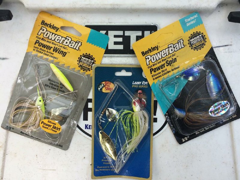 Spinnerbaits come in a variety of styles and colors, but most have a single blade, like the Berkeley Power Wing or tandem blades. Tandems usually have a willowleaf blade and Colorado blade.
(Arkansas Democrat-Gazette/Bryan Hendricks)