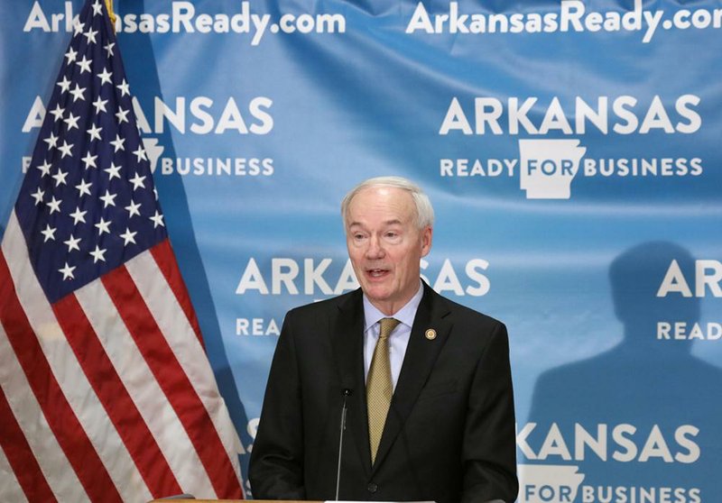 Governor Asa Hutchinson discusses the imminent reopening of state parks and retail businesses Friday afternoon, May 15, 2020. The briefing was held at the governor's conference room at the state capitol in Little Rock. (Arkansas Democrat-Gazette/ John Sykes Jr.)