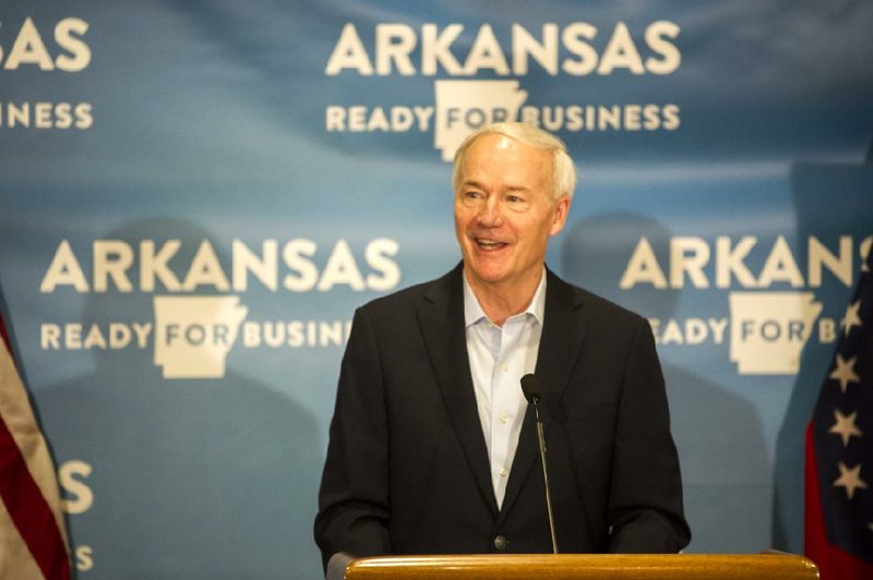Governor Hutchinson addresses the media during a press conference on Arkansas’ response to COVID-19 on Saturday, May 16, 2020.