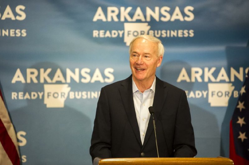 Governor Hutchinson addresses the media during a press conference on Arkansas’ response to COVID-19 on Saturday, May 16, 2020. story.lead_photo.caption
