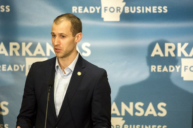 Mike Preston, Secretary of Commerce, addresses the media during a press conference on Arkansas' response to covid-19 on Saturday, May 16, 2020.