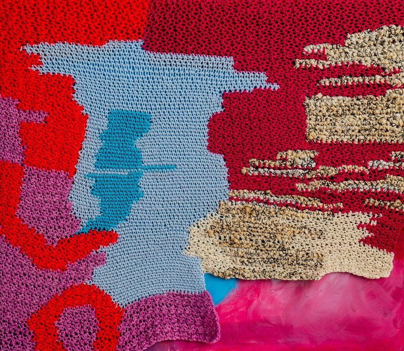 'Domestic Warrior' Suzannah Shreckhise Suzannah Shreckhise is a celebrated Northwest Arkansas artist who currently has work in two exhibitions in the area. About her work, she says: "Using the domestic art technique of crochet, layered over completed paintings, I explore and unite a conglomeration of materials, yarn weights, needle sizes and stitches, creating intense texture and color relationships." Each piece begins with a plan in mind, while leaving room for her inner voice and intuition to play a role. As she works, she is sensitive to the process and how the materials and colors react to each other. www.suzannahscherhise.art