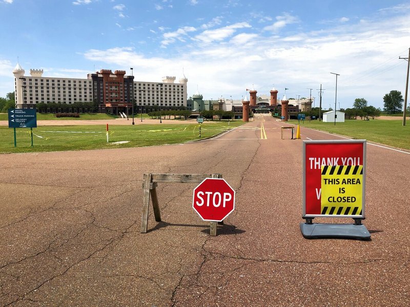 The road leading to The Fitz Tunica Casino & Hotel is closed in Tunica, Miss., in this Monday, May 11, 2020, file photo. The casino south of Memphis was scheduled to reopen to the public on Thursday, May 21, 2020.