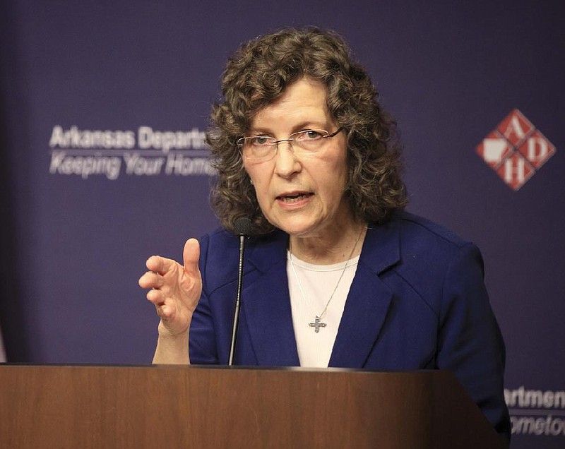 Dr. Jennifer Dillaha, state epidemiologist, speaks Wednesday, May 20, 2020, during the daily covid-19 briefing at the Arkansas Department of Health in Little Rock. 
 (Arkansas Democrat-Gazette/Staton Breidenthal)