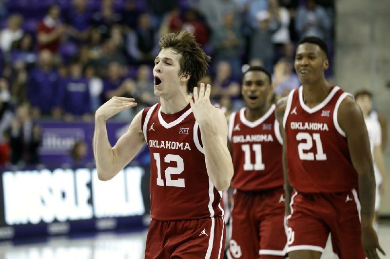 Guard Austin Reaves (12) fueled the largest road second-half comeback in Big 12 history (Oklahoma trailed by 18 at halftime) at TCU on March 7 by scoring 41 points — 25 in the second half — and hitting the game-winning basket with 0.5 seconds remaining to give the Sooners a 78-76 victory in Fort Worth. Reaves averaged 14.7 points per game last season and was an honorable mention All-Big 12 selection after transferring from Wichita State. Reaves played in high school at Cedar Ridge. 
(AP/Tony Gutierrez) 