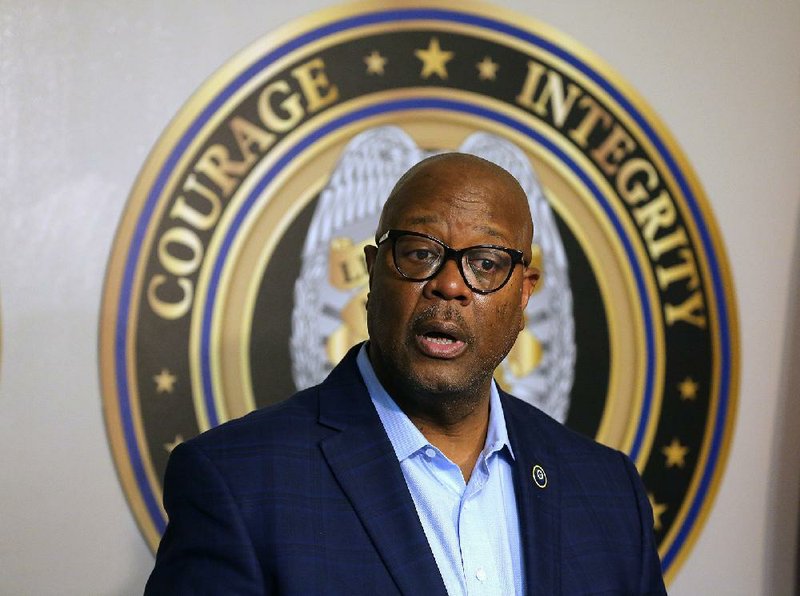 Little Rock Police chief Keith Humphrey gives details about the officer involved shooting on Saturday, May 2, 2020, in which a suspect was killed by police after he shot an 11-year-old boy on Friday. 
(Arkansas Democrat-Gazette/Thomas Metthe)