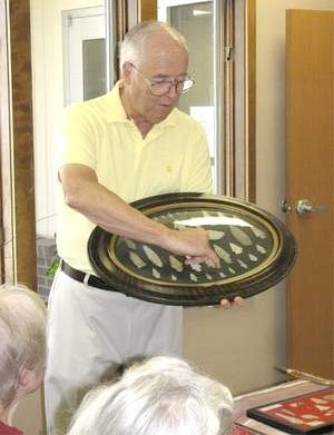 Courtesy photo/McDonald County Press Lyle Sparkman gives a presentation to the Neosho Senior Citizens Center. The educator, historian and archaeologist enjoys a speaking circuit about Ozarks history.