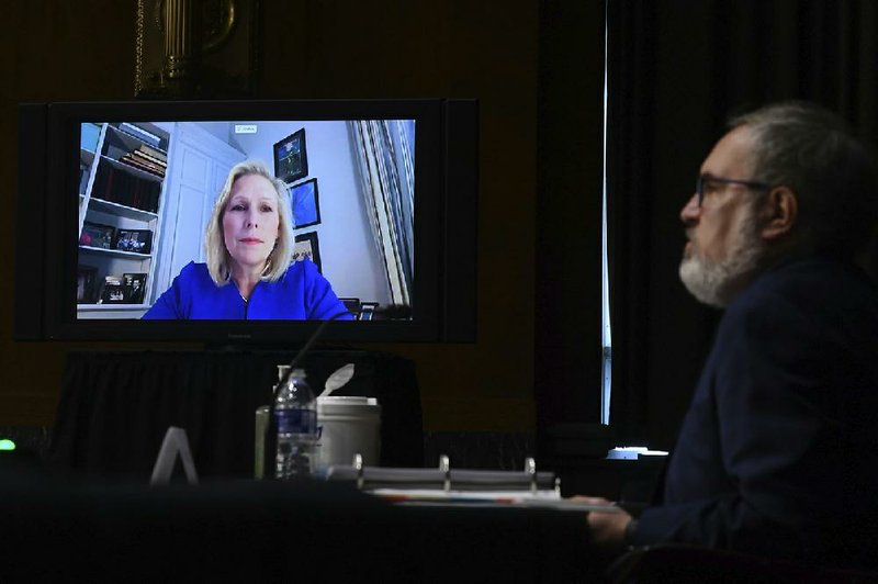Sen. Kirsten Gillibrand, D-N.Y., speaks Wednesday by video with Andrew Wheeler, administrator of the Environmental Protection  Agency, during a Senate Environment and Public Works Committee oversight hearing in Washington. 
(AP/Kevin Dietsch)