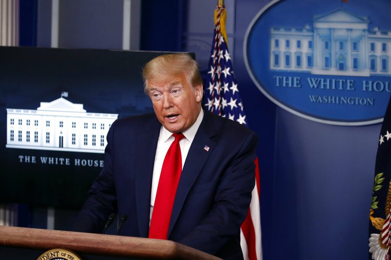 President Donald Trump speaks with reporters about the coronavirus in the James Brady Briefing Room of the White House on Friday, May 22, 2020, in Washington.
