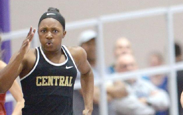 Kamaria Russell of Little Rock Central is shown running Saturday, Feb. 29, 2020, in the 200 meters during the 5A/6A State Indoor Track and Field Championships in the Randal Tyson Track Center in Fayetteville. 
(NWA Democrat-Gazette/Andy Shupe)