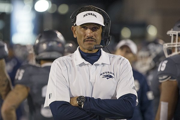 Nevada head coach Jay Norvell works the in second half of an NCAA college football game against New Mexico in Reno, Nev., Saturday, Nov. 2, 2019. (AP Photo/Tom R. Smedes)

