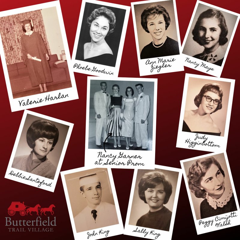 Participants in a Butterfield Trail Village project to honor graduating seniors searched through old yearbooks and scrapbooks to find photos from their own senior years. (Courtesy Photo)