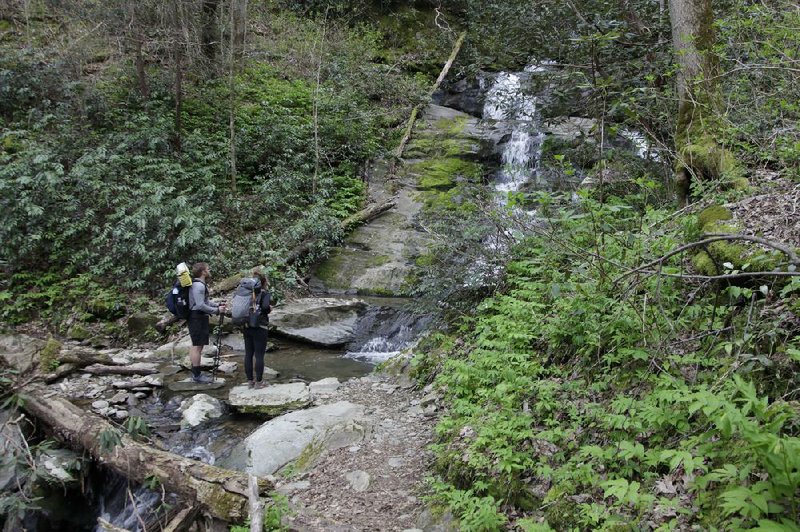 Jonathan Hall and Alexandra Eagle stand in front of a waterfall on the Appalachian Trail in Cosby, Tenn., on March 30. The couple had planned the to hike from Georgia to Maryland until coronavirus concerns caused them, and many others, to leave the trail.
(AP/Sarah Blake Morgan)