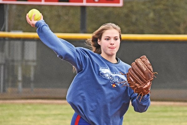 Beebe senior Hannah Gammill prepares to throw a ball toward first base. Gammill signed with the University of Arkansas in November. 