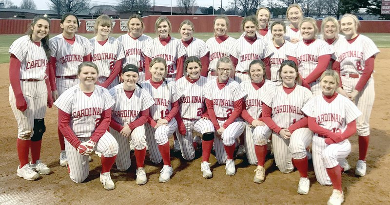 Carol Bundsgaard Special to the Enterprise-Leader Farmington's 2020 softball team posed for a group photo Feb. 25. The Lady Cardinals achieved a 3-0 record before their season was canceled due to covid-19 along with other spring sports. The roster included 10 seniors: Caitlin Crisman, Addy Cassell, Siana Sisemore, Madison Lovell, Cambre Strange, Mckenzi Bogan, Kally Stout, Keely Stout, Paige Anderson, and Kayleigh French.