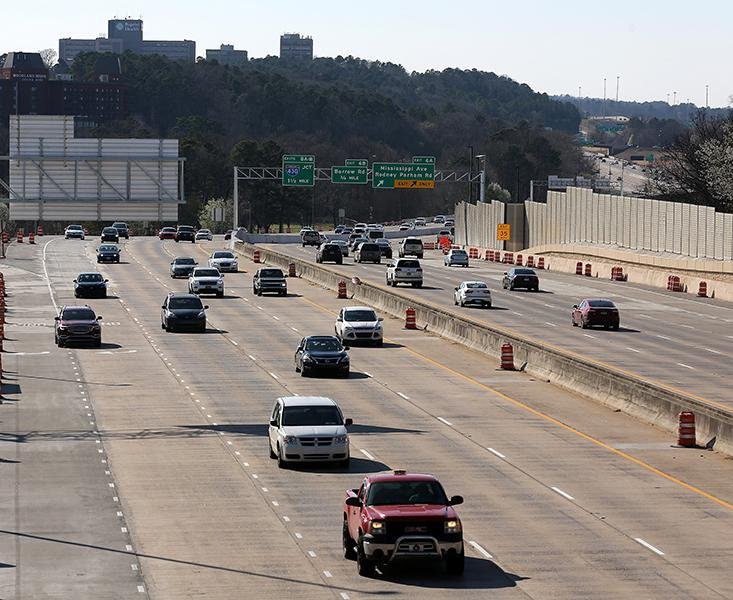 FILE — Cars travel east along Interstate 630 in Little Rock in this March 6, 2020 file photo. (Arkansas Democrat-Gazette/Thomas Metthe)